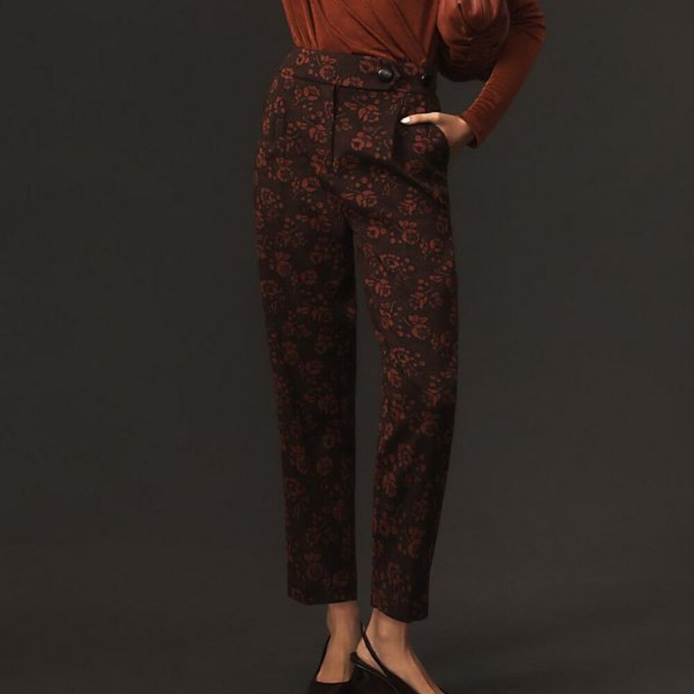 Anthropologie Brown Floral Straight Leg Pants